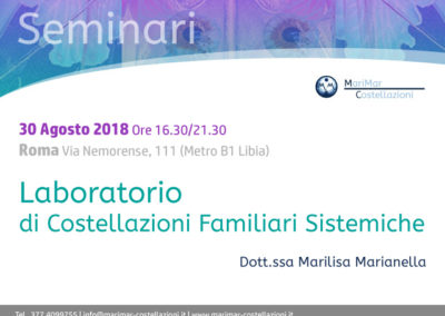 Laboratorio di Costellazioni Familiari Sistemiche – 30 Agosto 2018