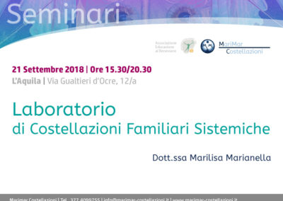 Laboratorio di Costellazioni Familiari Sistemiche – 21 Settembre 2018